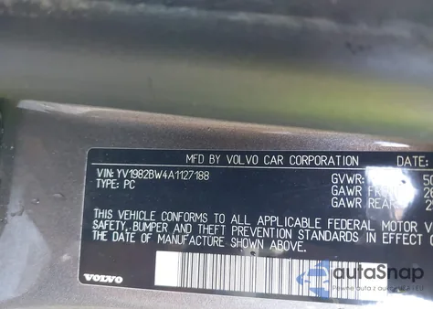 2010 Volvo V70 3.2/3.2 R-Design z USA, uszkodzony, nr VIN YV1982BW4A1127188
